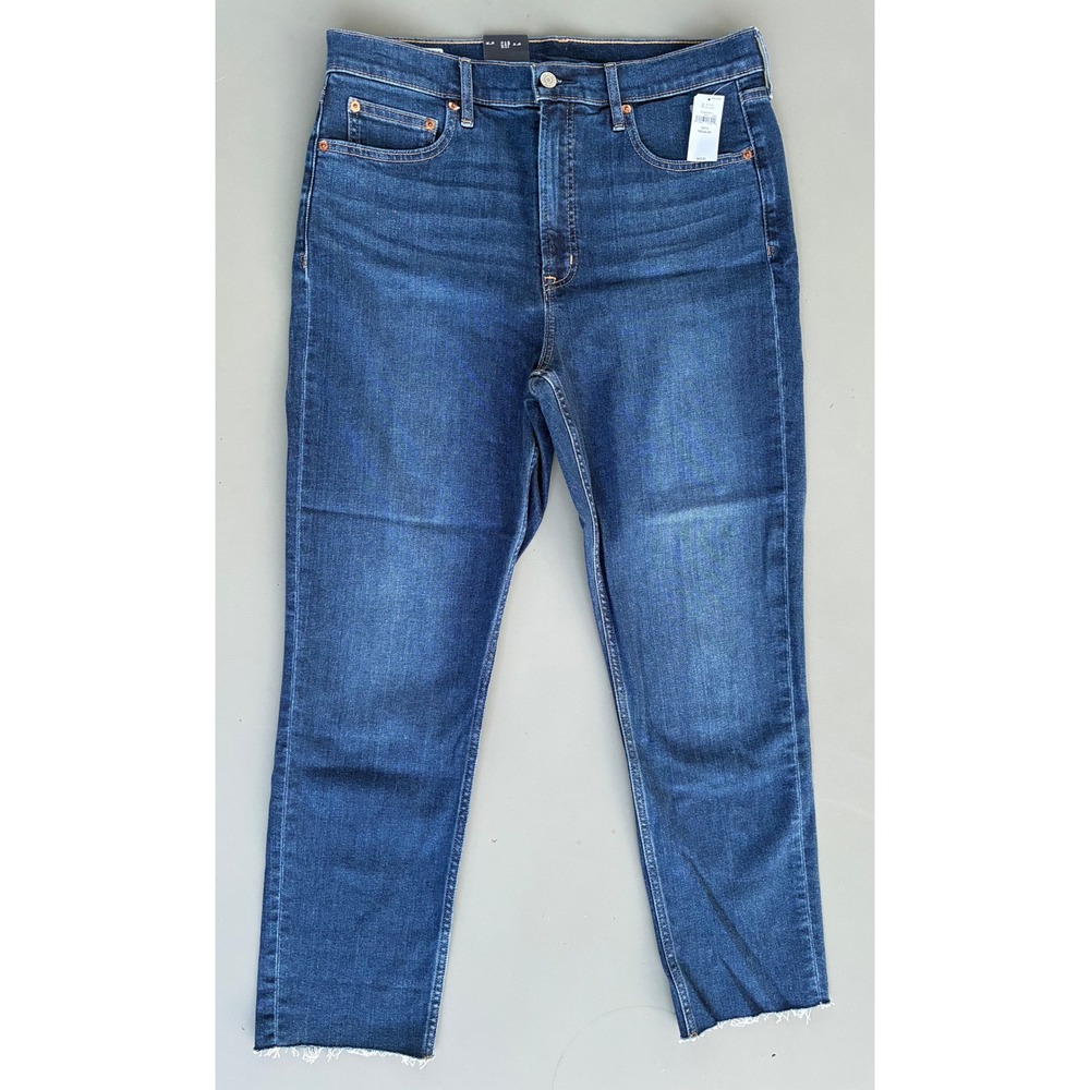 Gap Vintage Slim High Rise Jeans Medium Indigo Raw Hem 32 14R NWT